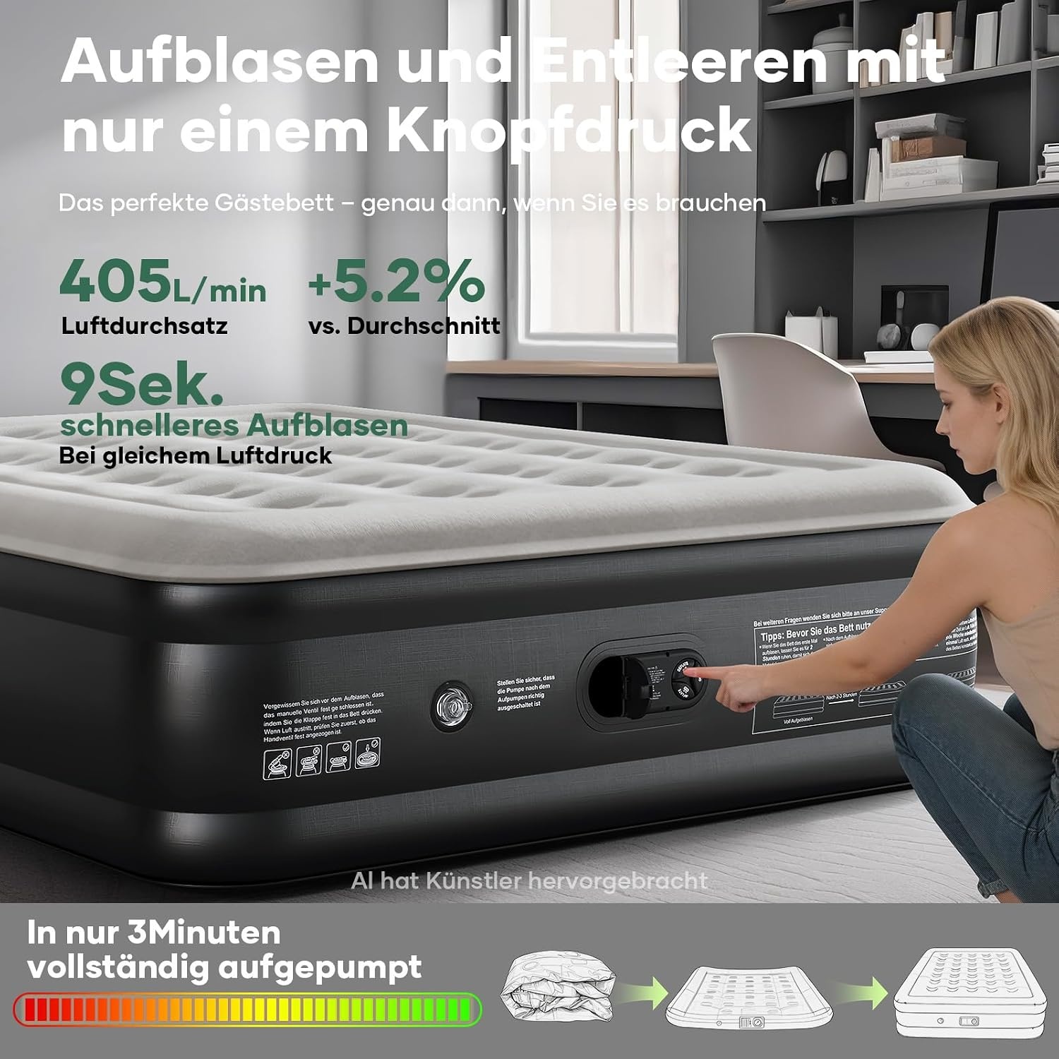 OlarHike Luchtmatras, zelfopblazend, luchtbed, logeerbed, opblaasbaar matras, tent, bank, luchtbed voor 2 personen, zelfopblaasbaar luchtmatras voor camping of thuisgebruik, 200 x 140 x 46 cm