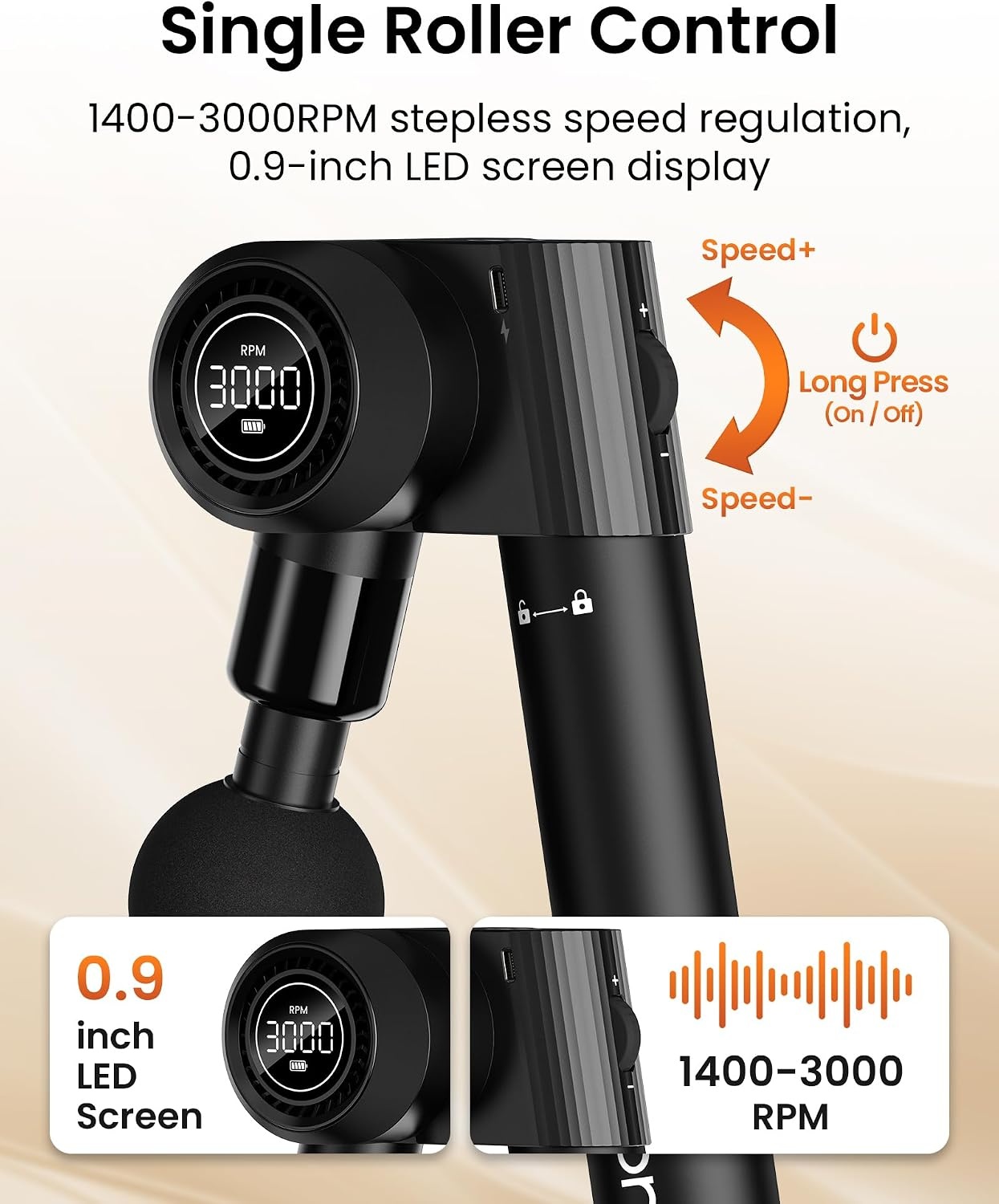 NAPRE Opvouwbaar massagepistool met verlenghandvat en 5 verstelbare hoeken, diepe weefselrugmassage voor nek/lichaamspijnverlichting, handheld percussie-spierstimulator, 32 snelheden, 6 hoofden en