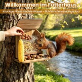 Voederhuisje voor eekhoorns Weerbestendig, Stevig eekhoornhuis van hout voor buiten, voederstation met picknicktafel, drinkbak en maïskolbenvanger