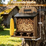 Voederhuisje voor eekhoorns Weerbestendig, Stevig eekhoornhuis van hout voor buiten, voederstation met picknicktafel, drinkbak en maïskolbenvanger