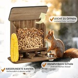 Voederhuisje voor eekhoorns Weerbestendig, Stevig eekhoornhuis van hout voor buiten, voederstation met picknicktafel, drinkbak en maïskolbenvanger