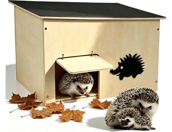 Groot egelhuis met klep voor ratten en labyrint-ingang, houten egelhotel, weerbestendig en kattenbestendig, voor winterslaap en zomerschuilplaats, 26 x 30 x 37 cm (h x b x d)