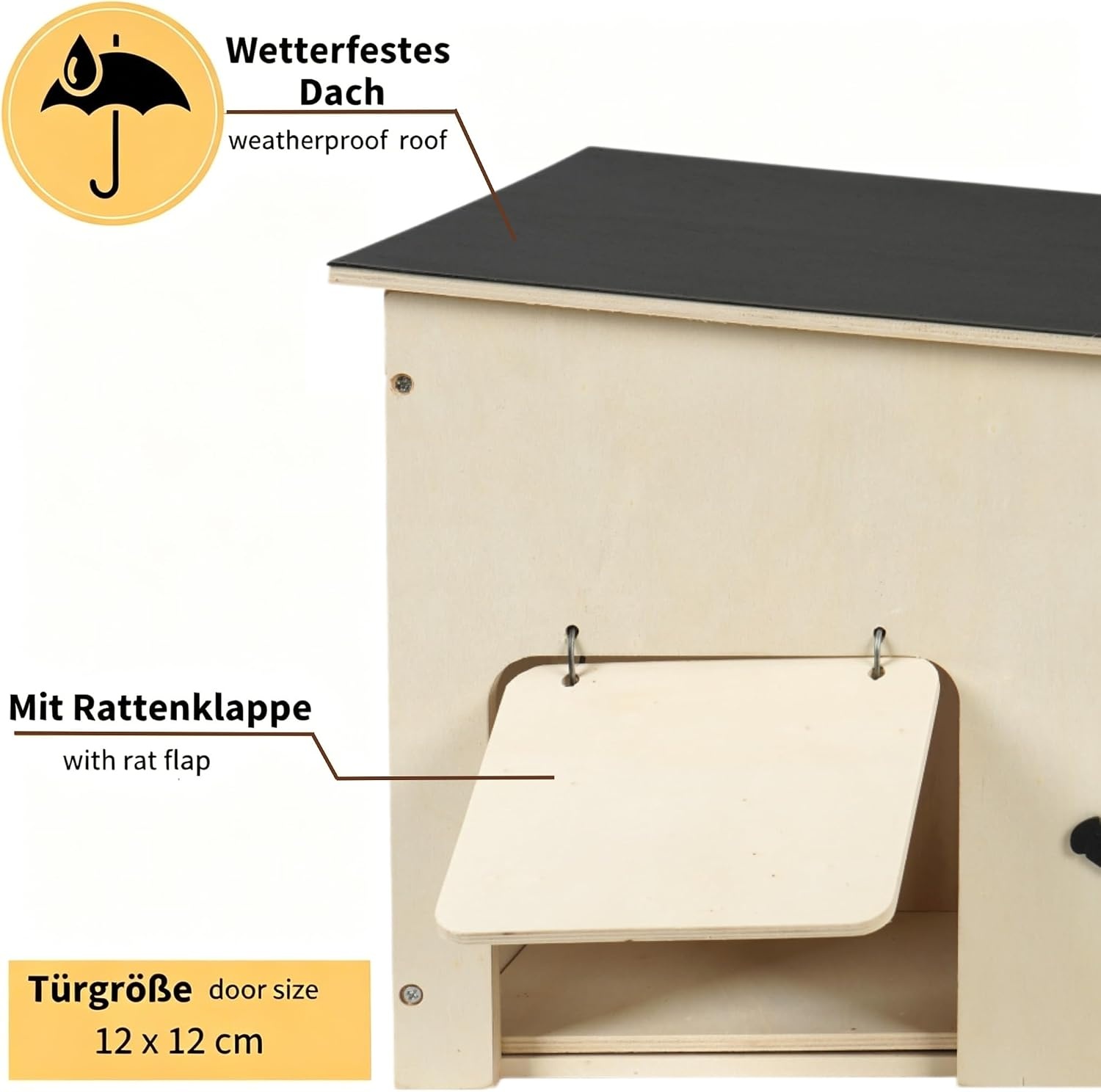 Groot egelhuis met klep voor ratten en labyrint-ingang, houten egelhotel, weerbestendig en kattenbestendig, voor winterslaap en zomerschuilplaats, 26 x 30 x 37 cm (h x b x d)