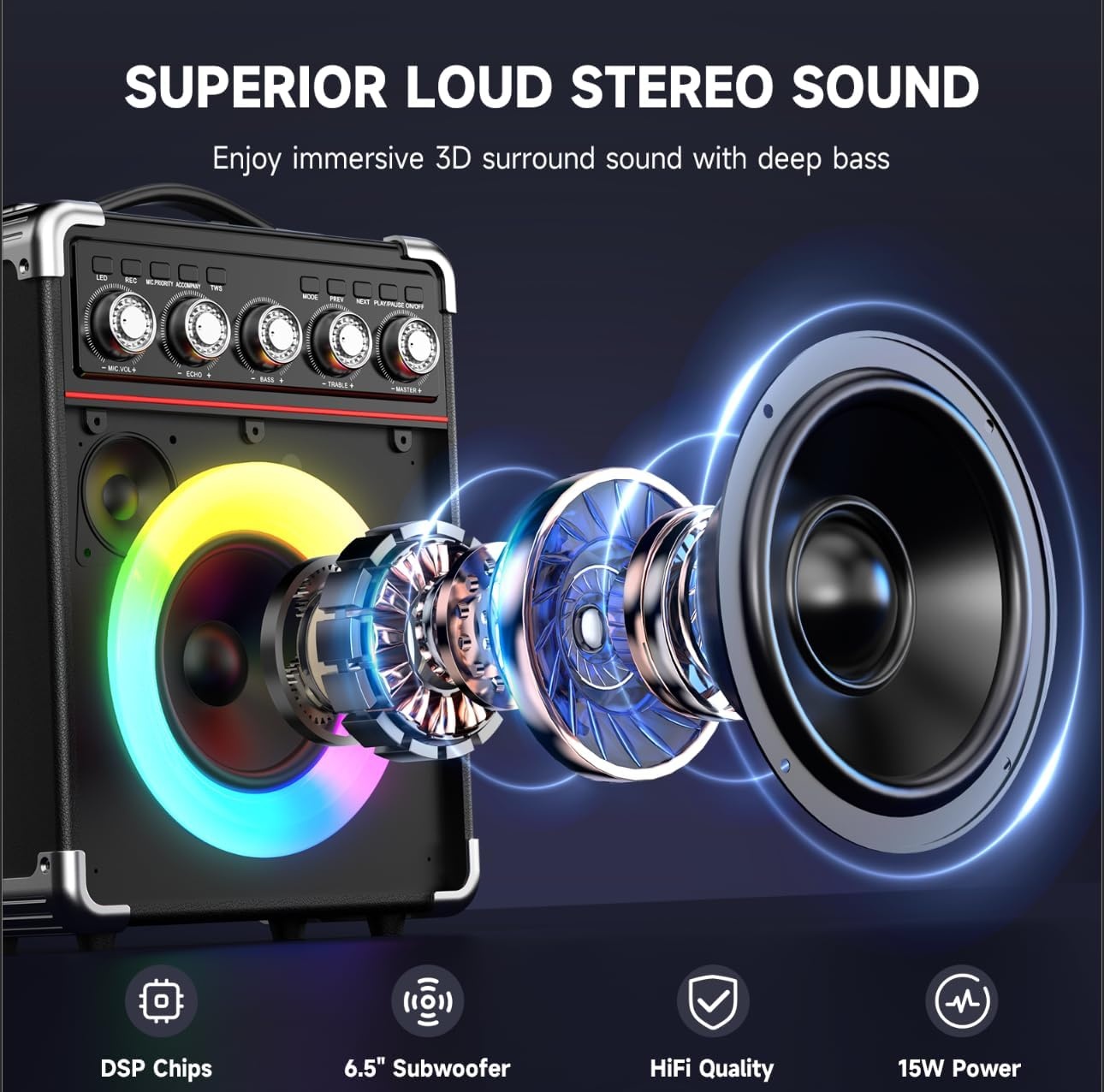Draagbaar Karaoke Systeem met 2 Microfoons & 100W RMS - 30% Korting