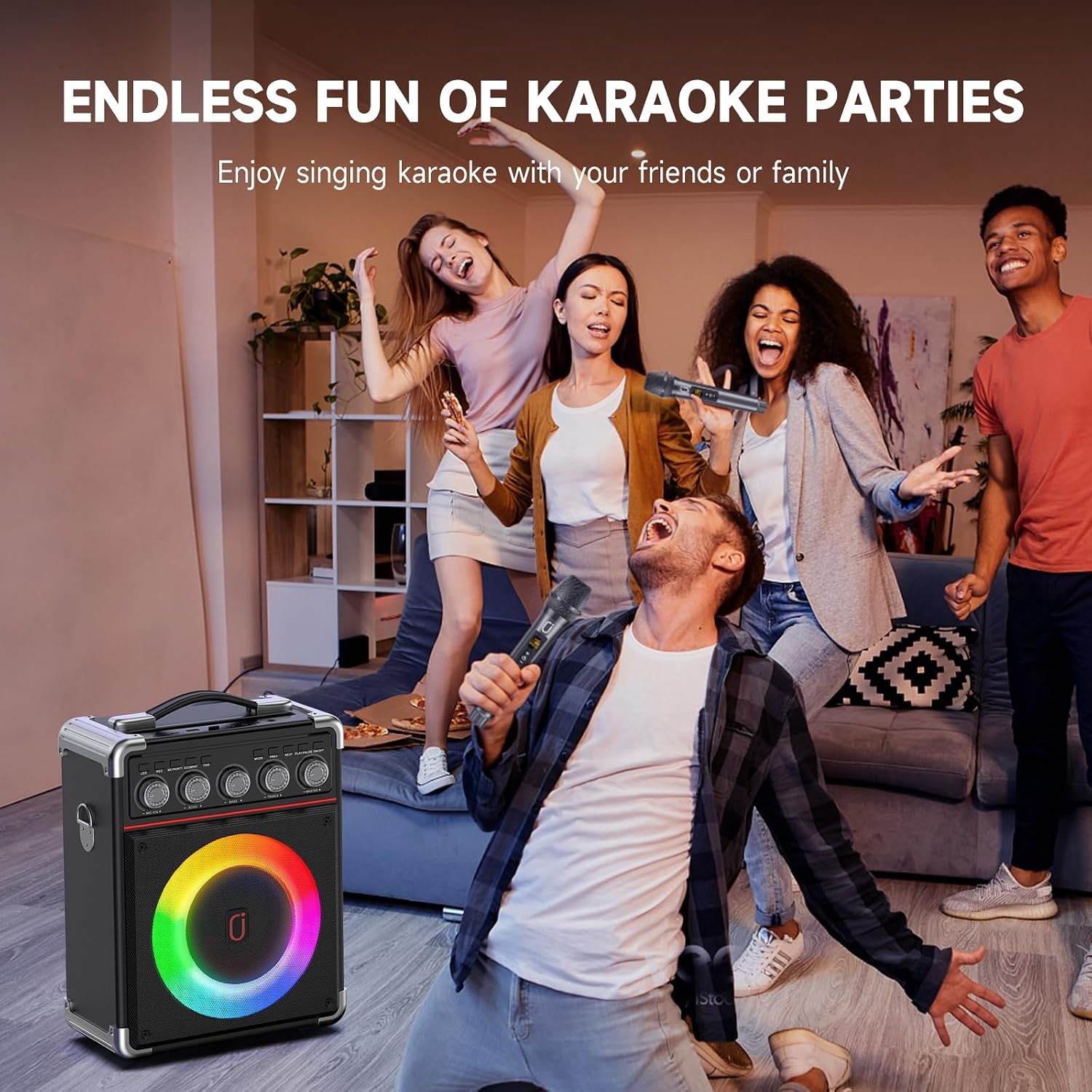 Draagbaar Karaoke Systeem met 2 Microfoons & 100W RMS - 30% Korting