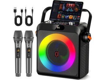 JYX Karaoke met 2 microfoons, bluetooth-luidsprekers en dj-lampjes voor volwassenen en kinderen, PA-systeem met microfoon, karaoke, draagbaar, voor feestjes thuis, buiten