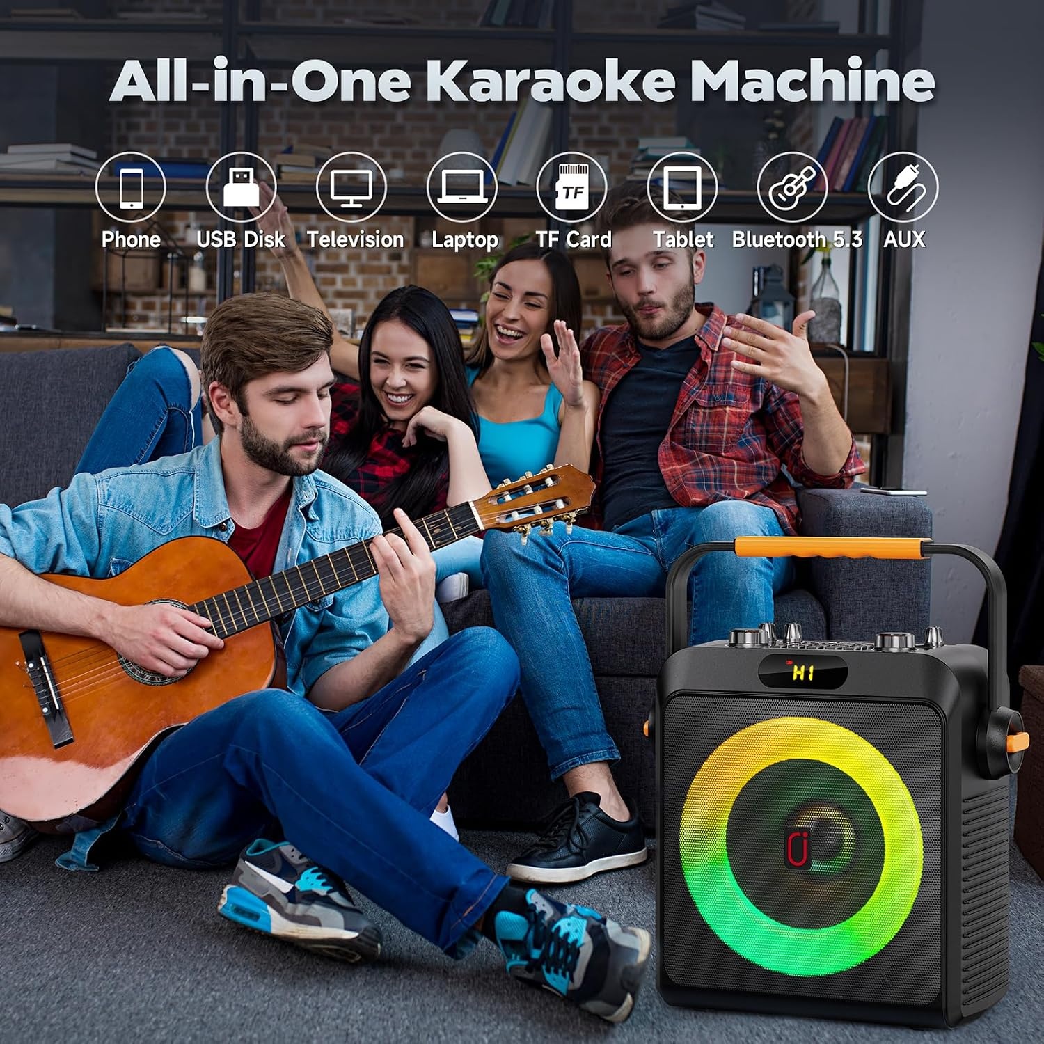 JYX Karaoke met 2 microfoons, bluetooth-luidsprekers en dj-lampjes voor volwassenen en kinderen, PA-systeem met microfoon, karaoke, draagbaar, voor feestjes thuis, buiten