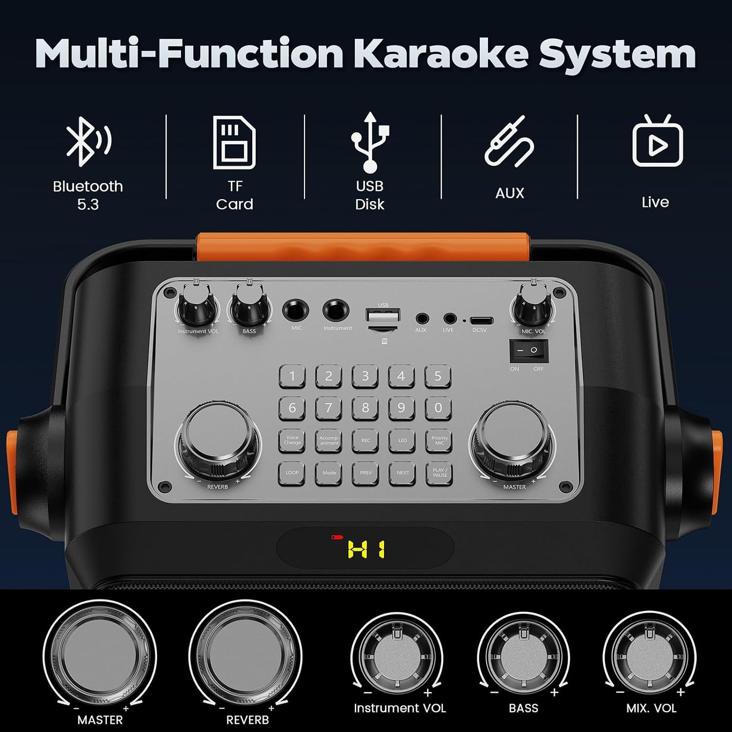 JYX Karaoke met 2 microfoons, bluetooth-luidsprekers en dj-lampjes voor volwassenen en kinderen, PA-systeem met microfoon, karaoke, draagbaar, voor feestjes thuis, buiten