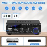 Bluetooth HiFi Versterker AS-22 2.0 Kanalen Mini Stereo Audio Versterker 40W x 2 Klasse D Digitale Vermogensversterker Ontvanger met BT AUX USB-ingang, DC 12V/5A