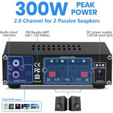 Bluetooth HiFi Versterker AS-22 2.0 Kanalen Mini Stereo Audio Versterker 40W x 2 Klasse D Digitale Vermogensversterker Ontvanger met BT AUX USB-ingang, DC 12V/5A