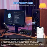Bluetooth HiFi Versterker AS-22 2.0 Kanalen Mini Stereo Audio Versterker 40W x 2 Klasse D Digitale Vermogensversterker Ontvanger met BT AUX USB-ingang, DC 12V/5A