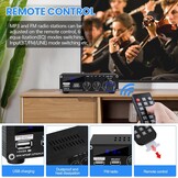 Bluetooth HiFi Versterker AS-22 2.0 Kanalen Mini Stereo Audio Versterker 40W x 2 Klasse D Digitale Vermogensversterker Ontvanger met BT AUX USB-ingang, DC 12V/5A