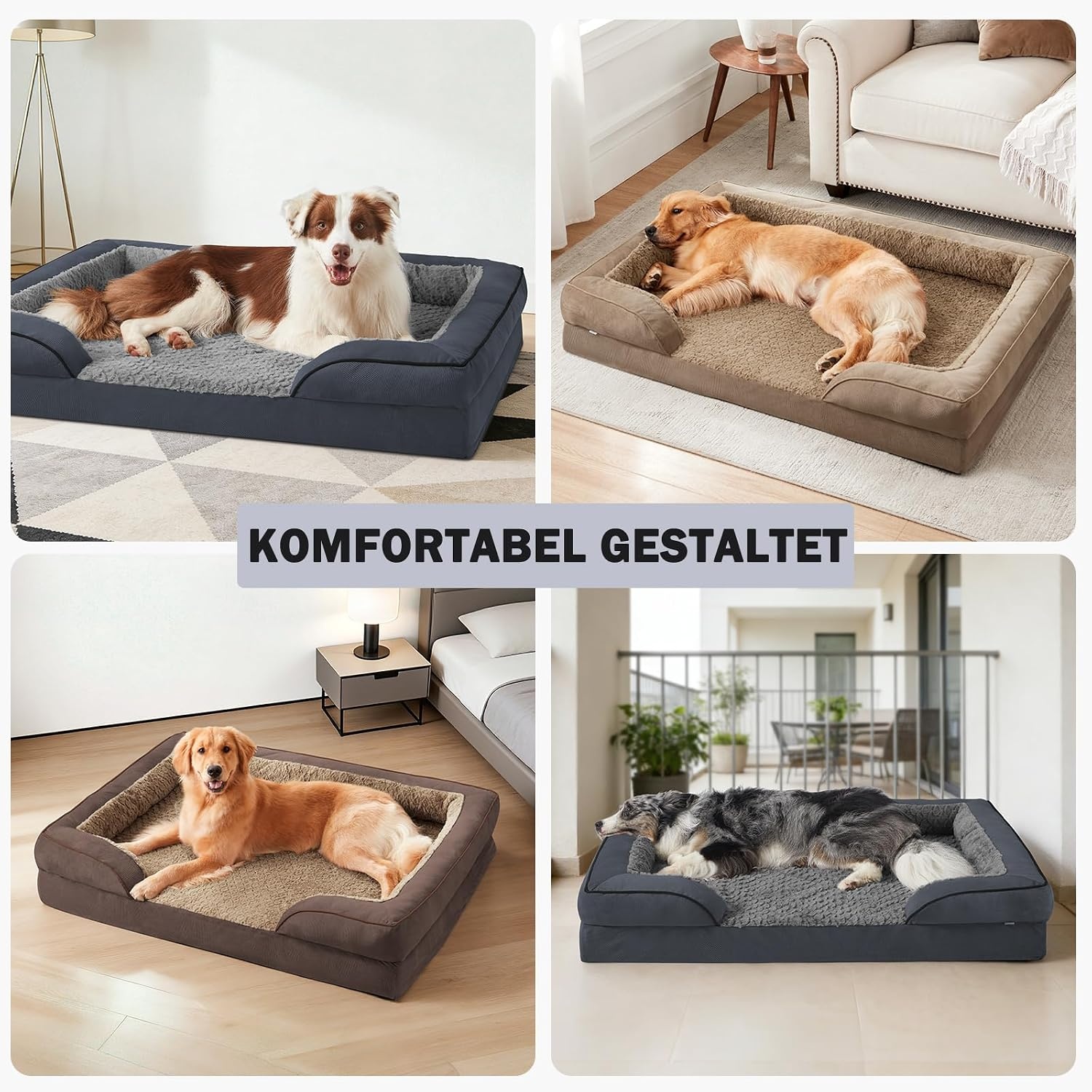 JOEJOY Extra groot orthopedisch hondenbed, extra groot, wasbaar kattenbed, hondenkussen met honingraatstructuur en afneembare waterdichte voering, schuimrubber, orthopedisch, grijs
