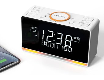 DAB+ & FM-wekkerradio met 40 voorkeurszenders, Bluetooth, sluimerfunctie, slaaptimer, instelbaar volume, dimmer, USB-poort en hoofdtelefoonaansluiting, wekker voor in de slaapkamer iTOMA 728