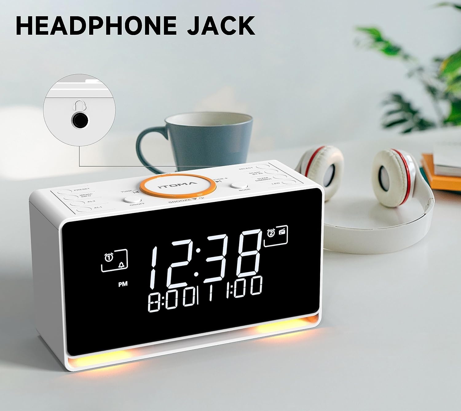 DAB+ & FM-wekkerradio met 40 voorkeurszenders, Bluetooth, sluimerfunctie, slaaptimer, instelbaar volume, dimmer, USB-poort en hoofdtelefoonaansluiting, wekker voor in de slaapkamer iTOMA 728