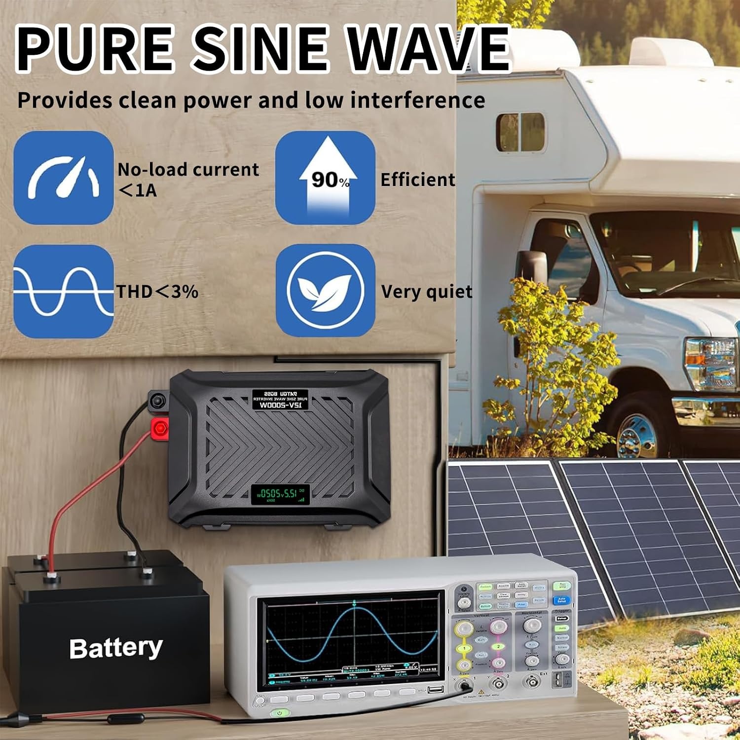 DATOUBOSS Omvormer 12v naar 230v Zuivere Sinus 2000W/4000W, Omvormer 12v naar 230v met 2 EU Stopcontacten, USB & Type-c-uitgang en LCD-Display, Voor Thuis, Campers, Vrachtwagens
