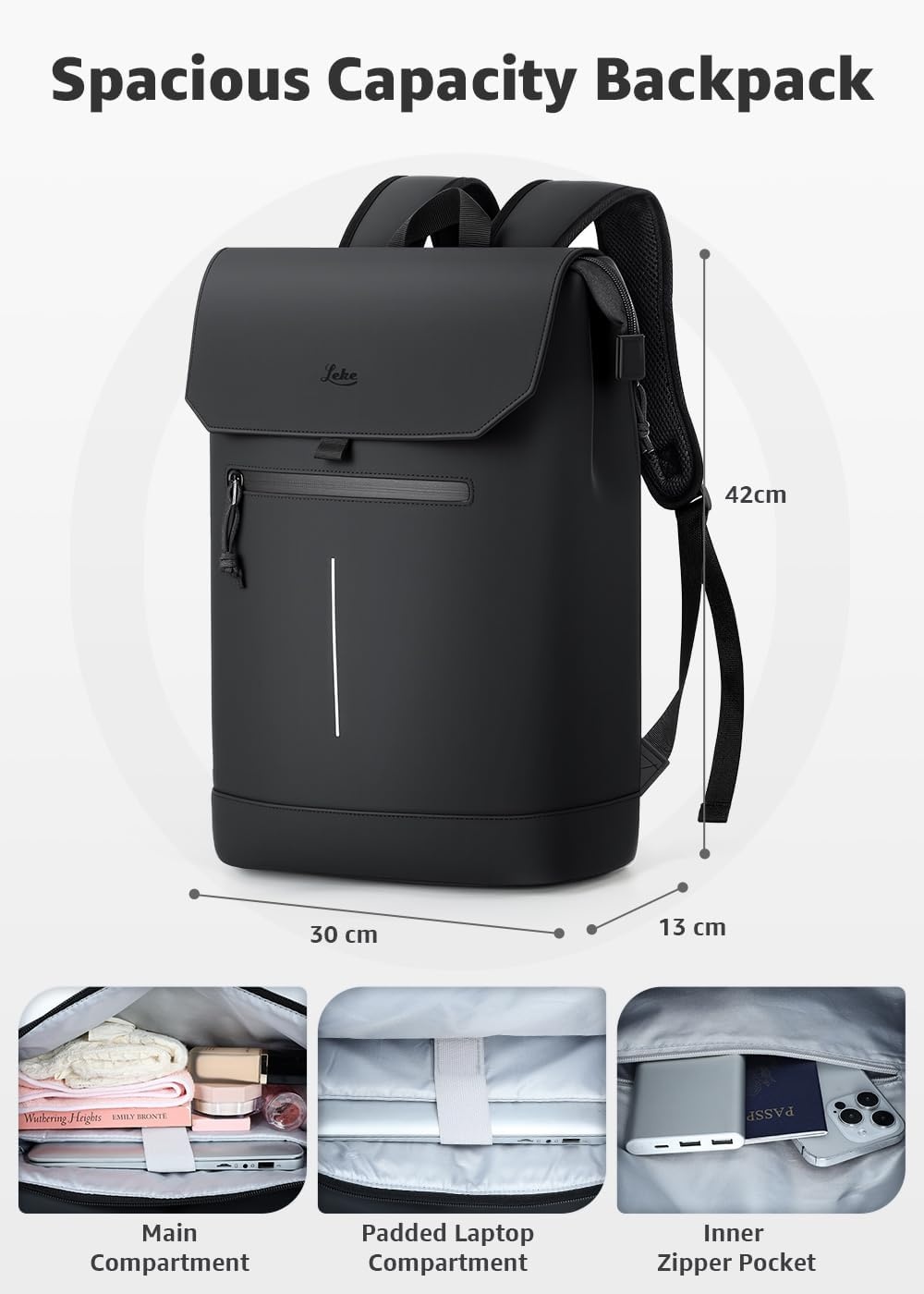 Laptoprugzak voor dames, 39,6 cm (15,6 inch), modieus, casual, voor werk en universiteit, waterdichte laptoprugzak met modern design, ideaal voor reizen, kantoor en school, Zwart, 15,6