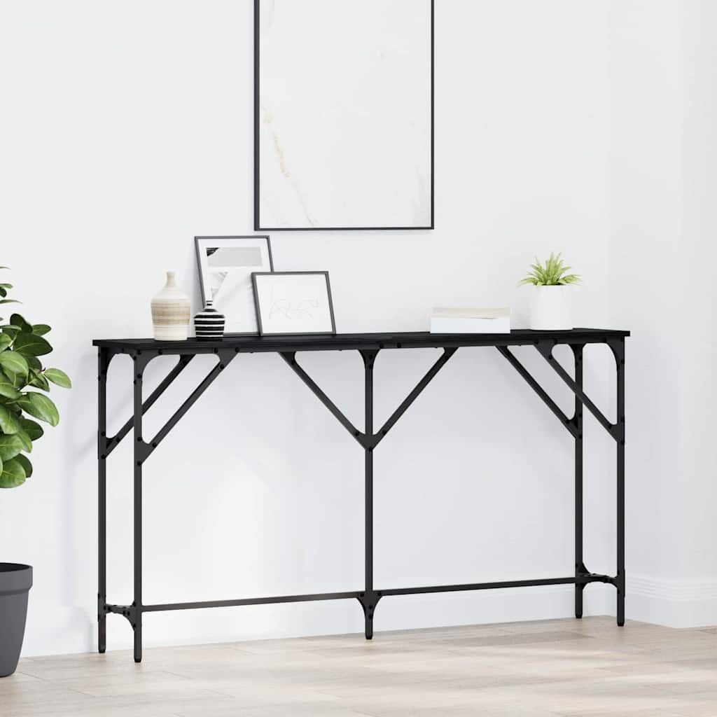 vidaXL Wandtafel Zwart eiken 140 x 23 x 75 cm Gelaagd hout en metaal