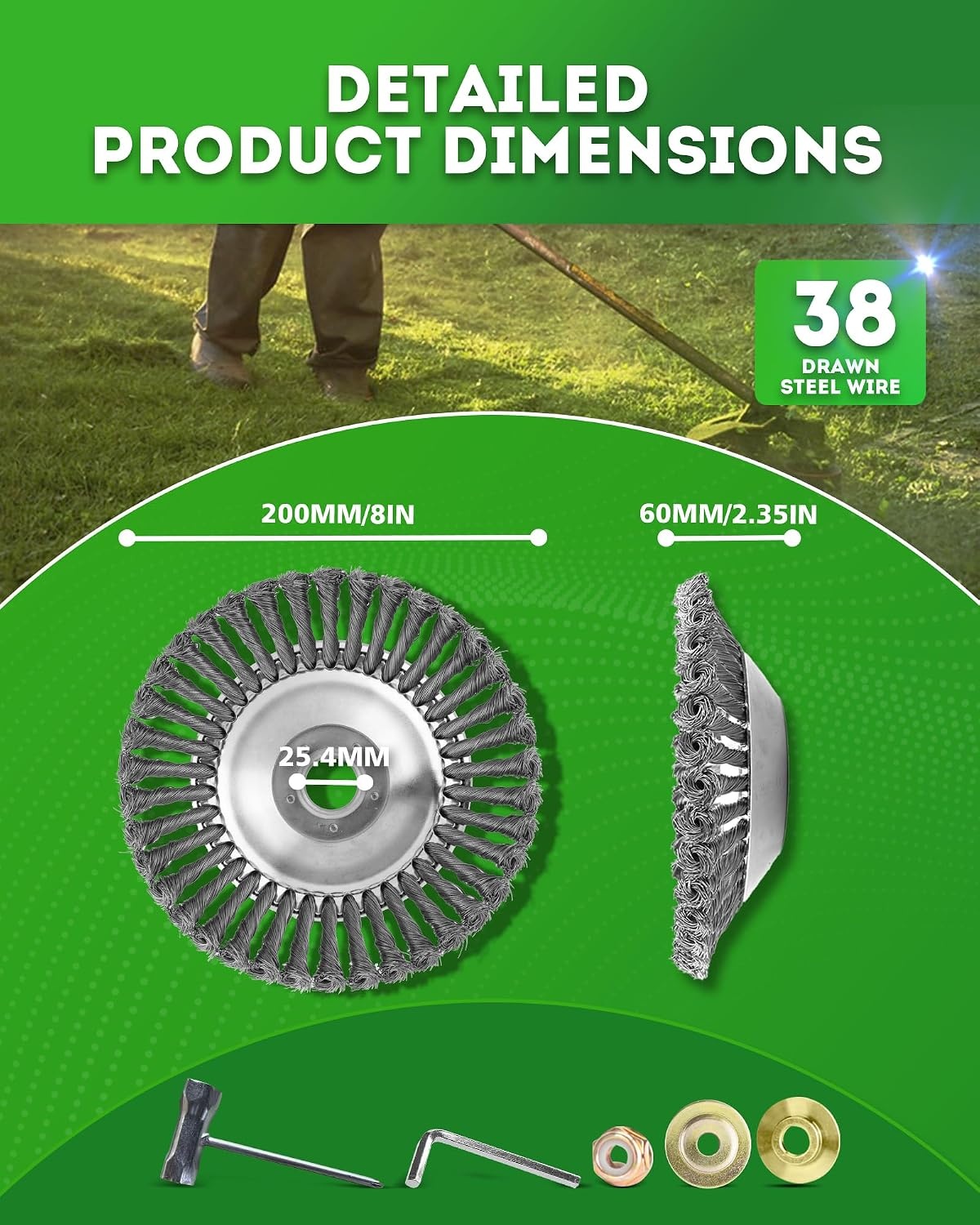 Strimmer Head,Wire Grass Trimmer Cutter Head,Universal Strimmer Wire Brush Head,Strimmer Attachments,for Garden Lawn Overgrown Area,Sturdy and Durable 8 Inch