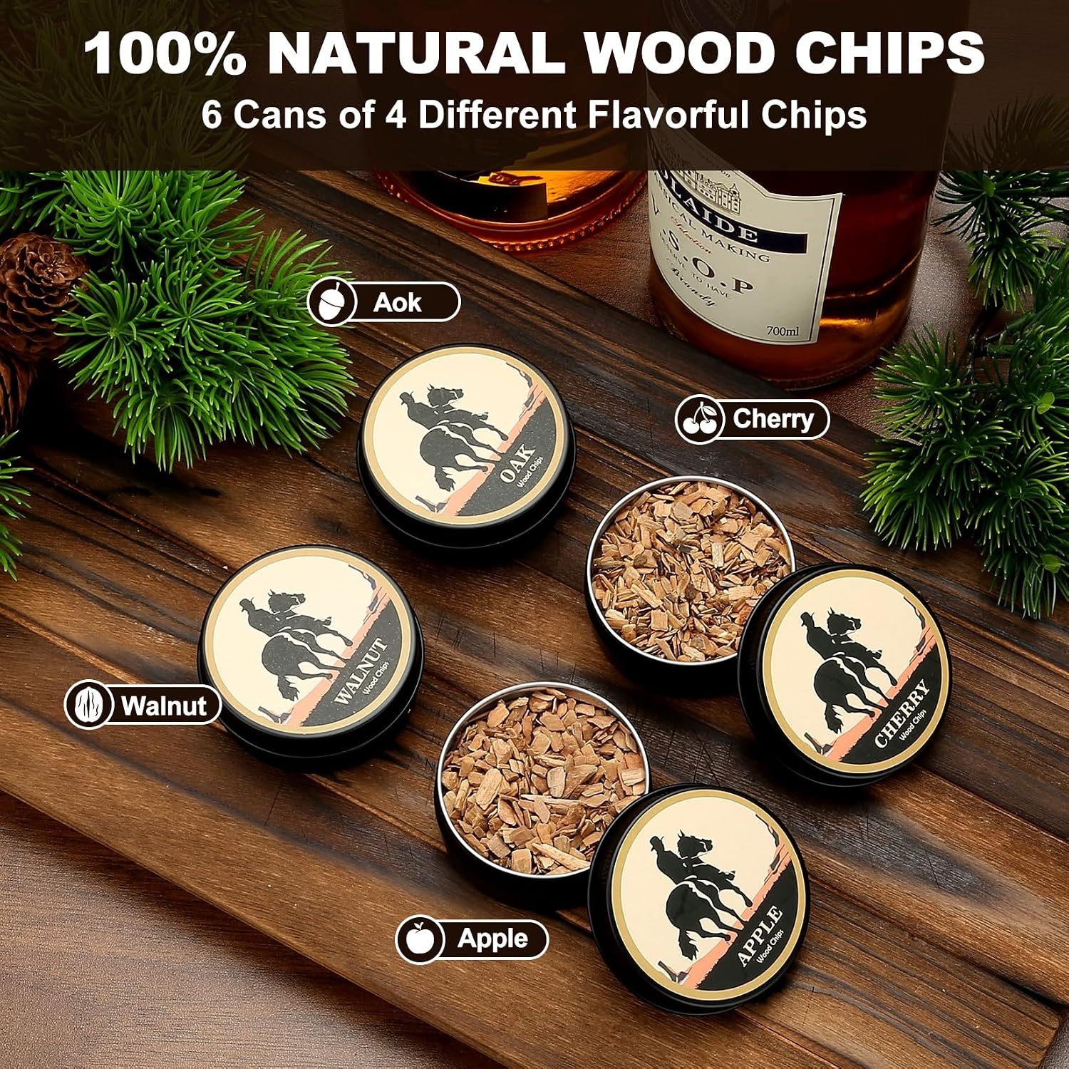 Elektrische whisky smokerset met 4 houten chips, whiskyglazen & ijsbalvorm, oplaadbare cocktail smokerkit, drankrook-r cadeau voor vader, cocktailliefhebbers