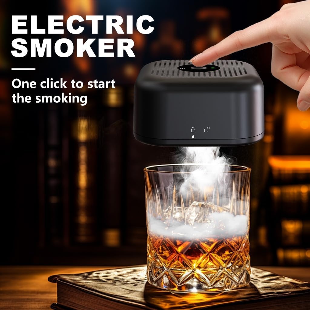 Elektrische whisky smokerset met 4 houten chips, whiskyglazen & ijsbalvorm, oplaadbare cocktail smokerkit, drankrook-r cadeau voor vader, cocktailliefhebbers