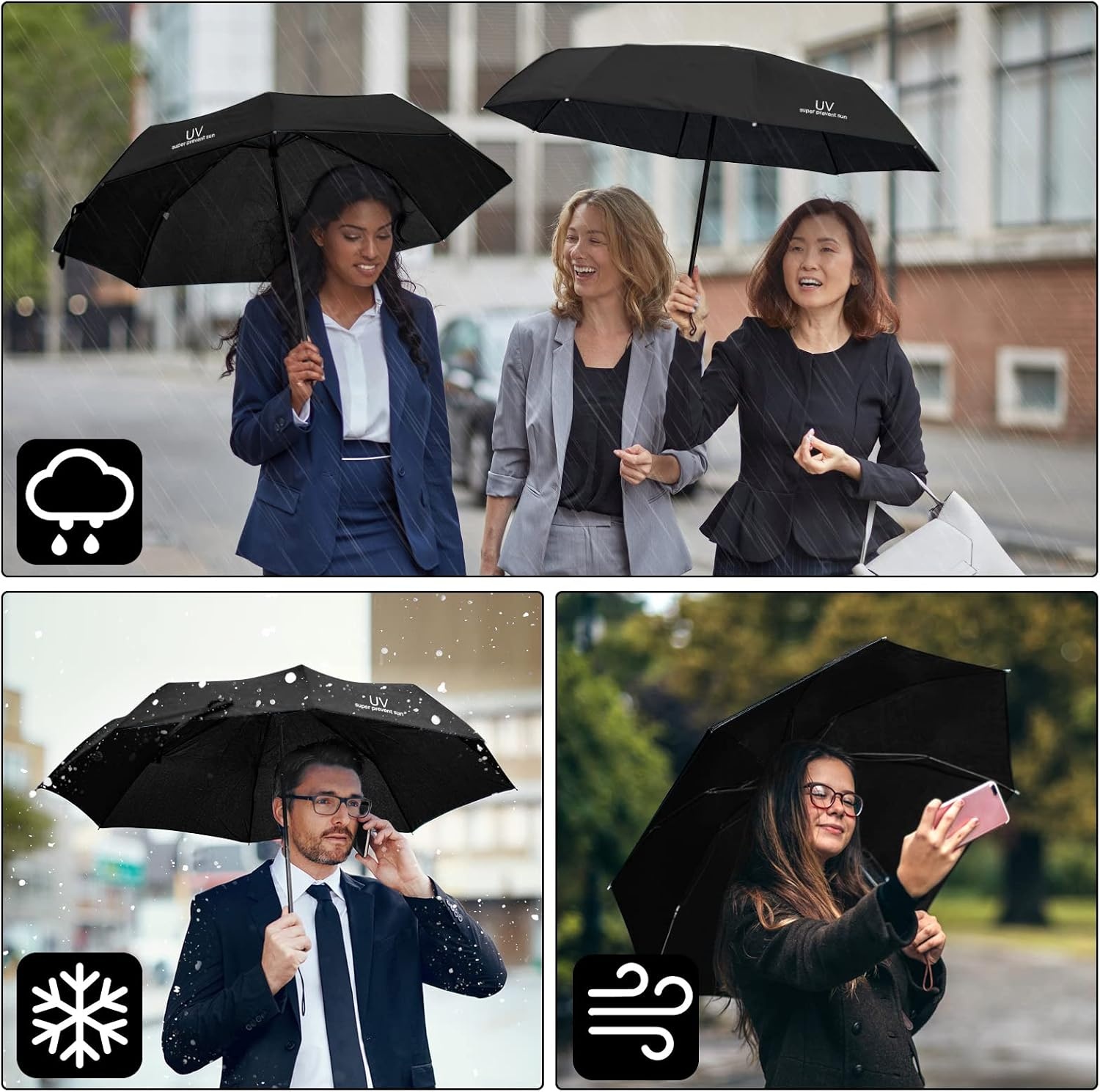 Vicloon Automatische paraplu winddicht, compact reizen opvouwbare paraplu's, UV-geblokkeerde paraplu's, draagbare paraplu's compact opvouwbaar lichtgewicht ontwerp en hoge windweerstand, Elegant zwart