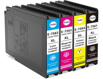 T7561 T7562 T7563 T7564 Ink for EP Workforce Pro WF-8090 DW WF-8500 Series (4 Pack, 1BK, 1C 1M, 1Y)