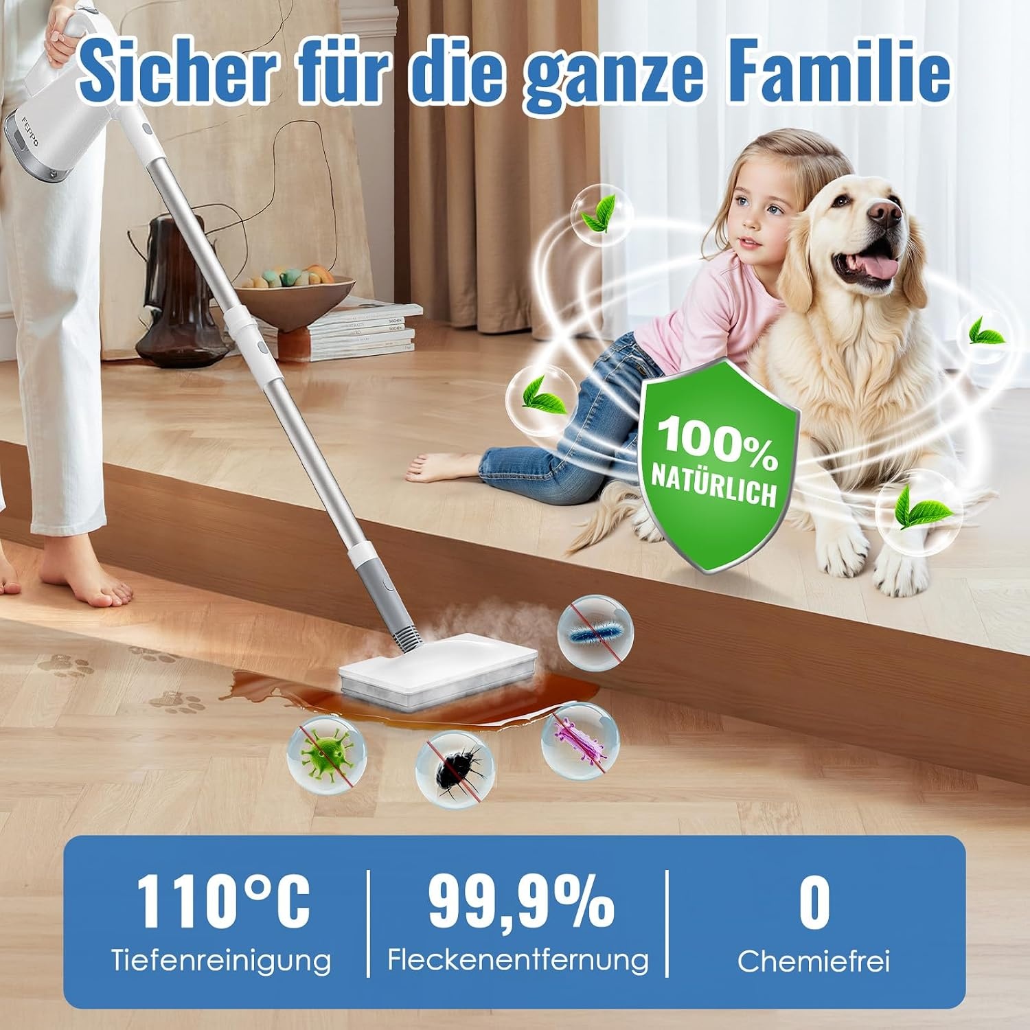 2-in-1 Stoomreiniger & Stoommop, 10-in-1, 1300W, Wit - 61% Korting