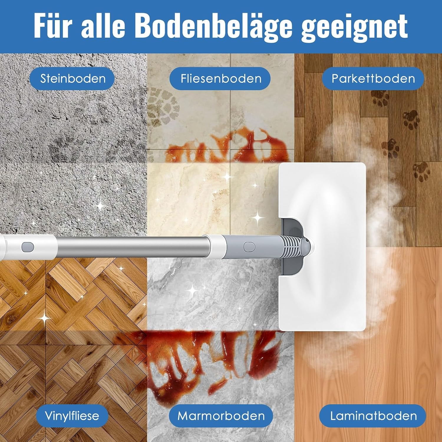 2-in-1 Stoomreiniger & Stoommop, 10-in-1, 1300W, Wit - 61% Korting