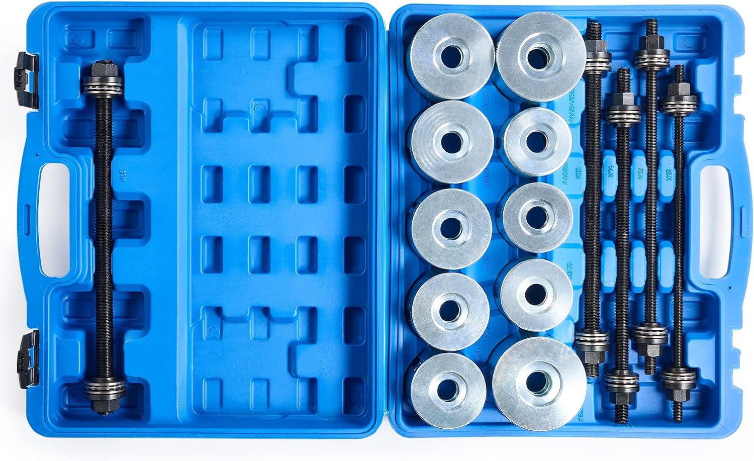 Orion Motor Tech Wiellagertrekkerset, 27-delig, voor silentlagers, gereedschaptrekker, wiellagers, bussen, uit- en plaatsen van rubberen bussen, aslager, trek- en drukhulzenset, staal
