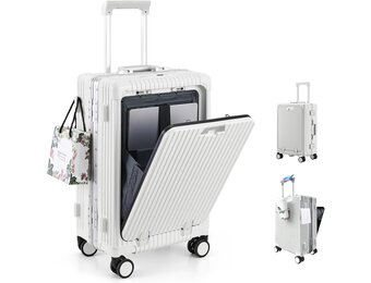 Handbagagekoffer 20" Wit | PC Harde Schaal, Aluminium Frame, TSA-slot, USB-C