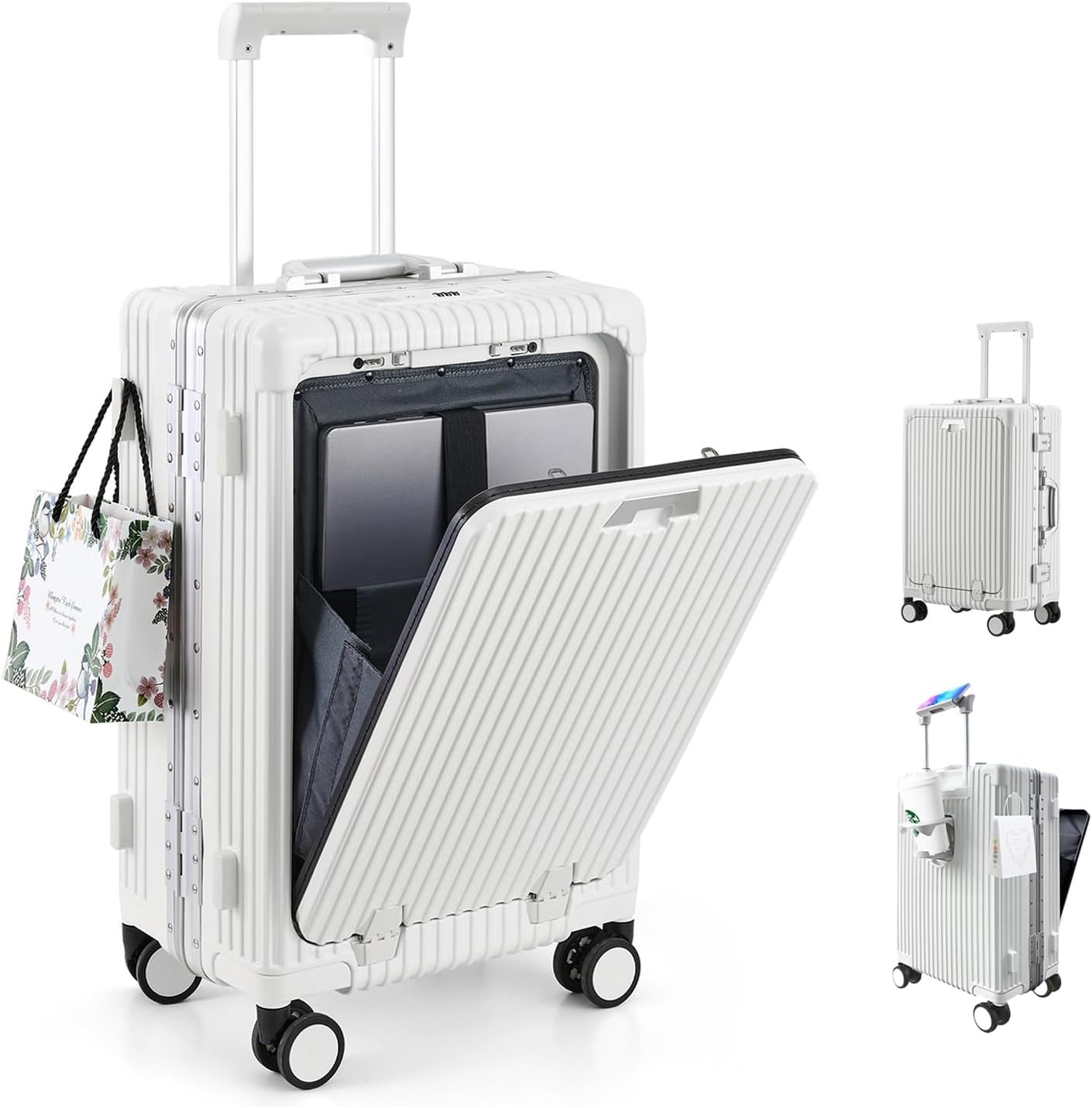 Handbagagekoffer 20" Wit | PC Harde Schaal, Aluminium Frame, TSA-slot, USB-C