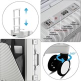 Handbagagekoffer 20" Wit | PC Harde Schaal, Aluminium Frame, TSA-slot, USB-C