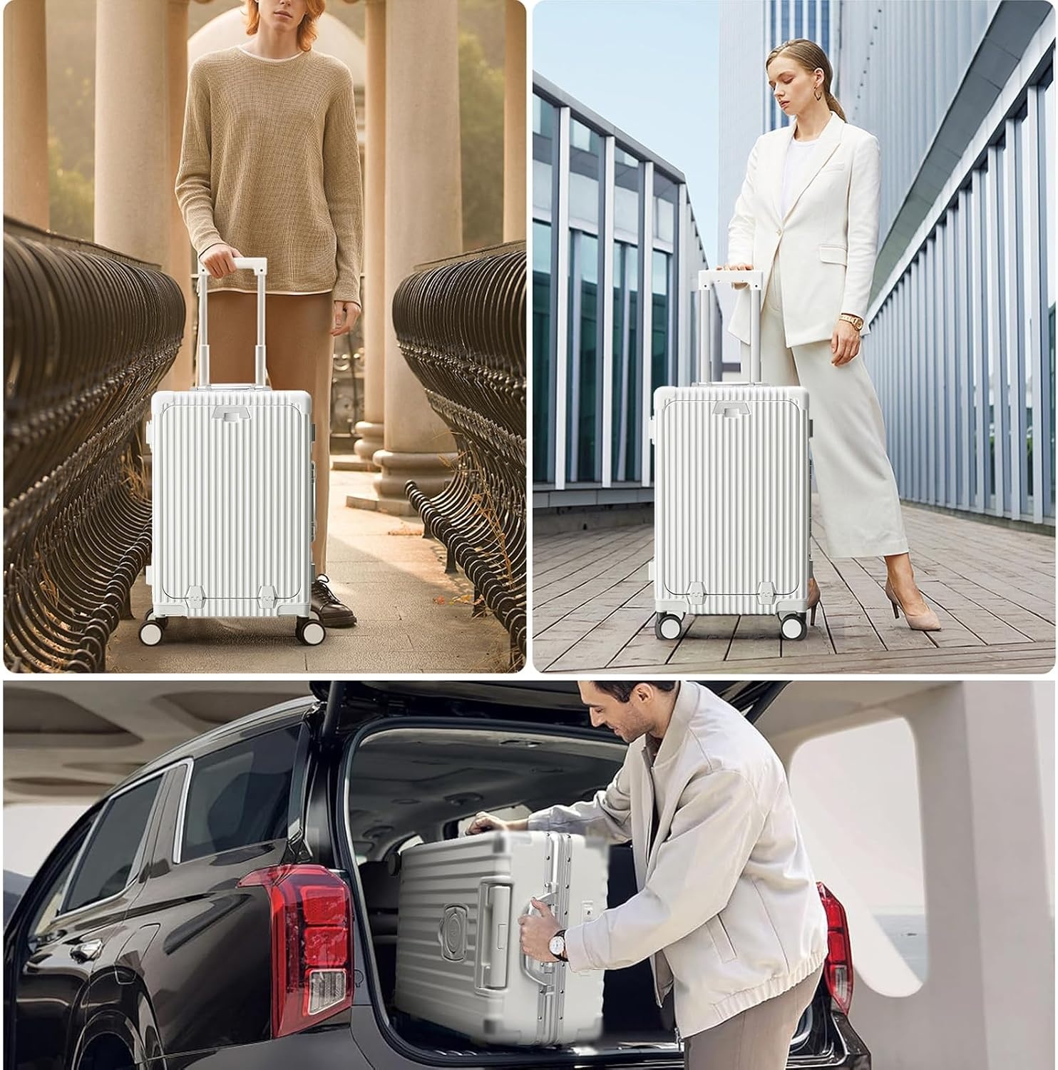 Handbagagekoffer 20" Wit | PC Harde Schaal, Aluminium Frame, TSA-slot, USB-C