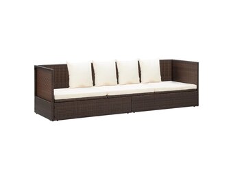 vidaXL Tuinbed met kussens poly rattan bruin