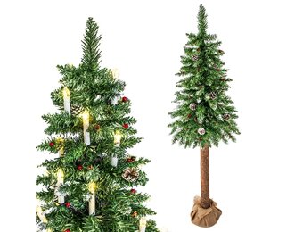 Kunstkerstboom met houten stam & sneeuw - 220 cm - 34% Korting
