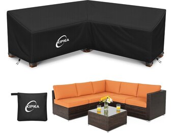 Kipiea V-Shaped Garden Furniture Covers Waterproof, Outdoor Protective Cover for Corner Sofa Windproof, 420D Oxford Fabric Garden Furniture Cover Lounge Set Cover V Shape, Anti-UV, No Cracks (226x226x85x78/61cm) - Maat 226x226x85x78cm