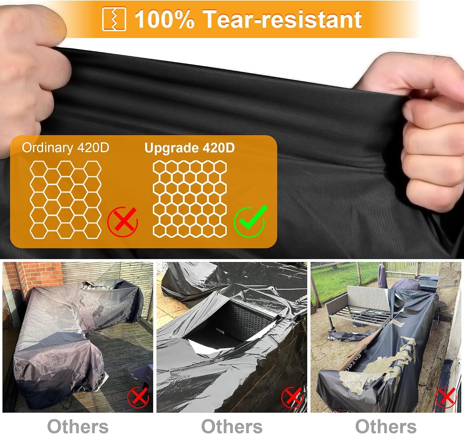 Kipiea V-Shaped Garden Furniture Covers Waterproof, Outdoor Protective Cover for Corner Sofa Windproof, 420D Oxford Fabric Garden Furniture Cover Lounge Set Cover V Shape, Anti-UV, No Cracks (226x226x85x78/61cm) - Maat 226x226x85x78cm