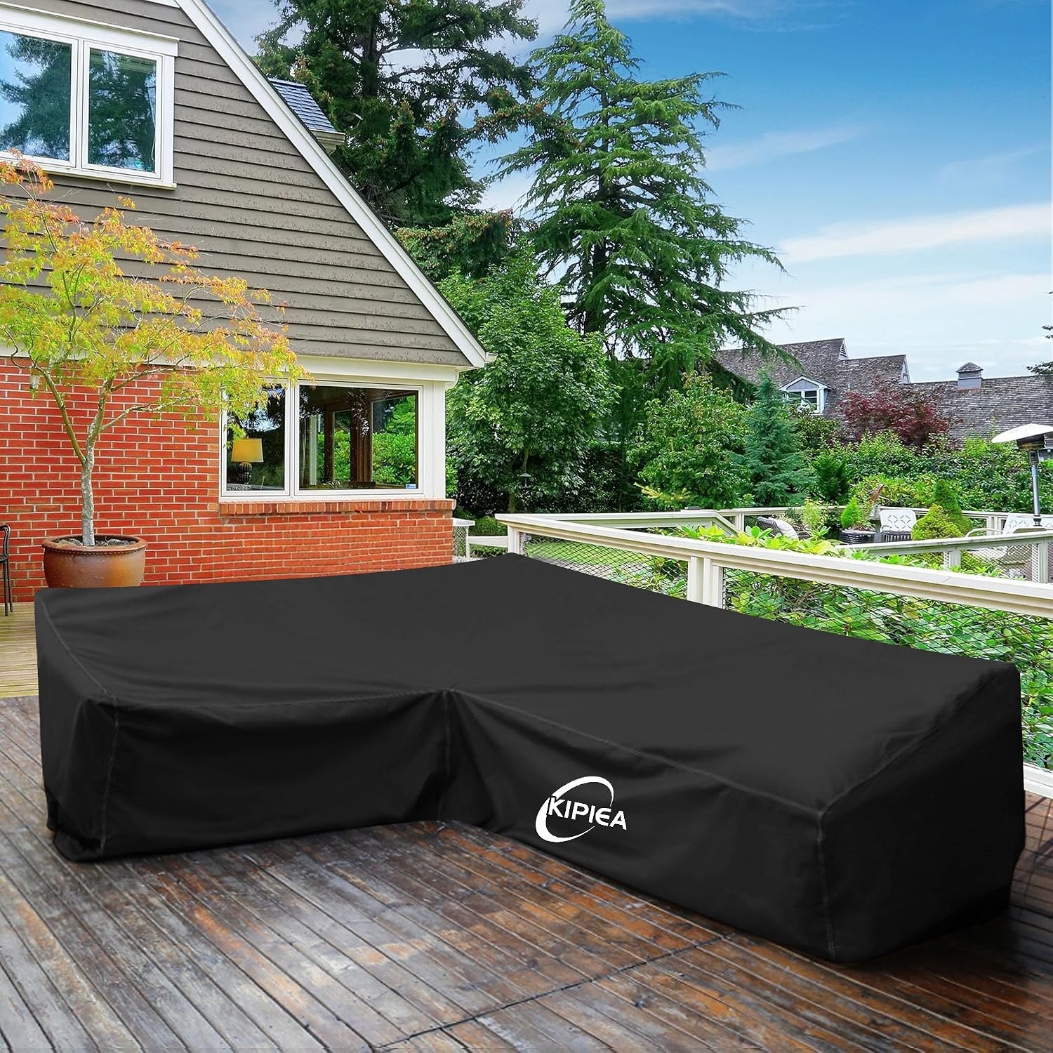 Kipiea V-Shaped Garden Furniture Covers Waterproof, Outdoor Protective Cover for Corner Sofa Windproof, 420D Oxford Fabric Garden Furniture Cover Lounge Set Cover V Shape, Anti-UV, No Cracks (226x226x85x78/61cm) - Maat 226x226x85x78cm