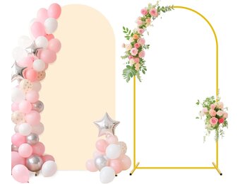 FUHSY Beige boog-backdrop standaard met coverset 2,2 m dubbelzijdige bruiloft boog afdekking backdrop afdekking voor bruiloft party decoratie