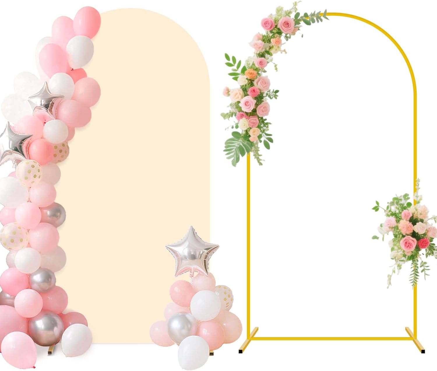 FUHSY Beige boog-backdrop standaard met coverset 2,2 m dubbelzijdige bruiloft boog afdekking backdrop afdekking voor bruiloft party decoratie