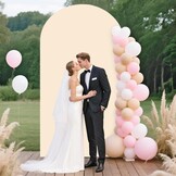 FUHSY Beige boog-backdrop standaard met coverset 2,2 m dubbelzijdige bruiloft boog afdekking backdrop afdekking voor bruiloft party decoratie