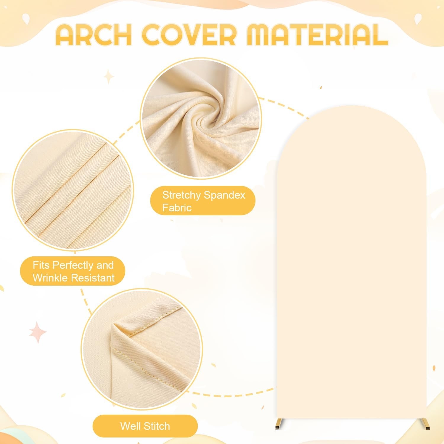 FUHSY Beige boog-backdrop standaard met coverset 2,2 m dubbelzijdige bruiloft boog afdekking backdrop afdekking voor bruiloft party decoratie
