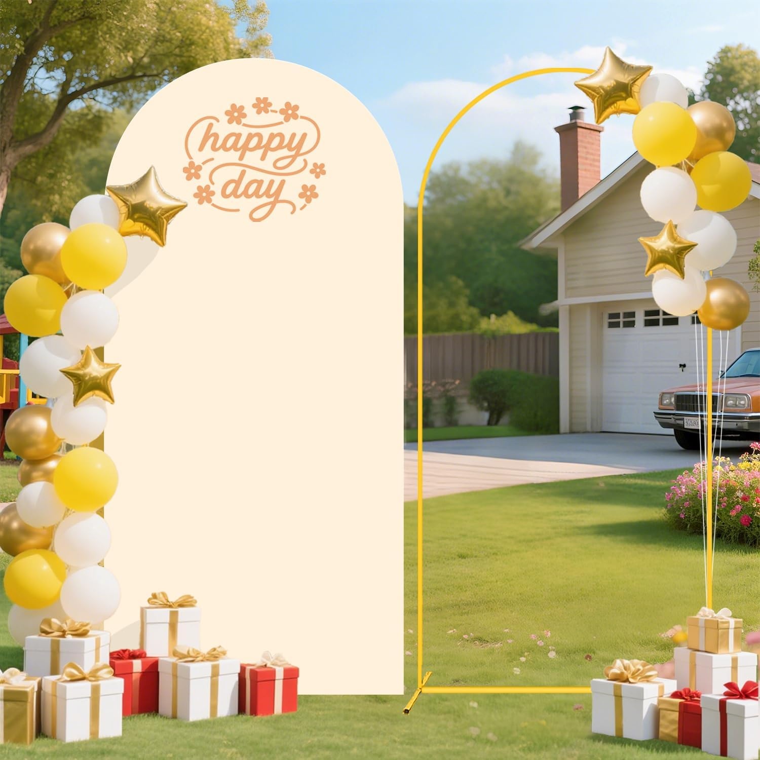 FUHSY Beige boog-backdrop standaard met coverset 2,2 m dubbelzijdige bruiloft boog afdekking backdrop afdekking voor bruiloft party decoratie