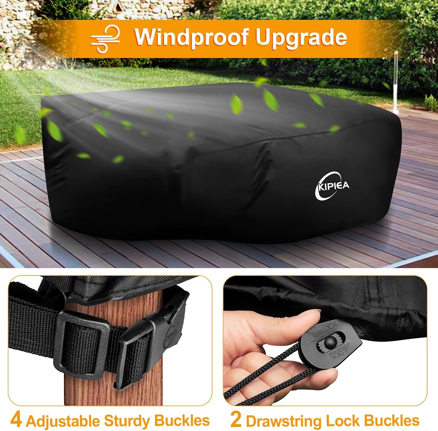 Kipiea Tuinmeubelhoes Waterdichte, Rechthoekig Buitenmeubelhoezen Winddicht, 420D Oxford-weefsel Buiten Tuintafelafdekking, Terrastafels en stoelen hoezen Anti-UV, Scheurbestendig- 242x162x100cm - Maat 242 x 162 x 100cm