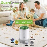 Luchtreiniger voor mensen met allergieën, lufutreiniger 3 snelheden, 25 dB HEPA-luchtfilter tegen schimmel, stof en dierenharen, 305 m³/h, CADR voor slaapkamer tot 120 m², luchtkwaliteitsweergave