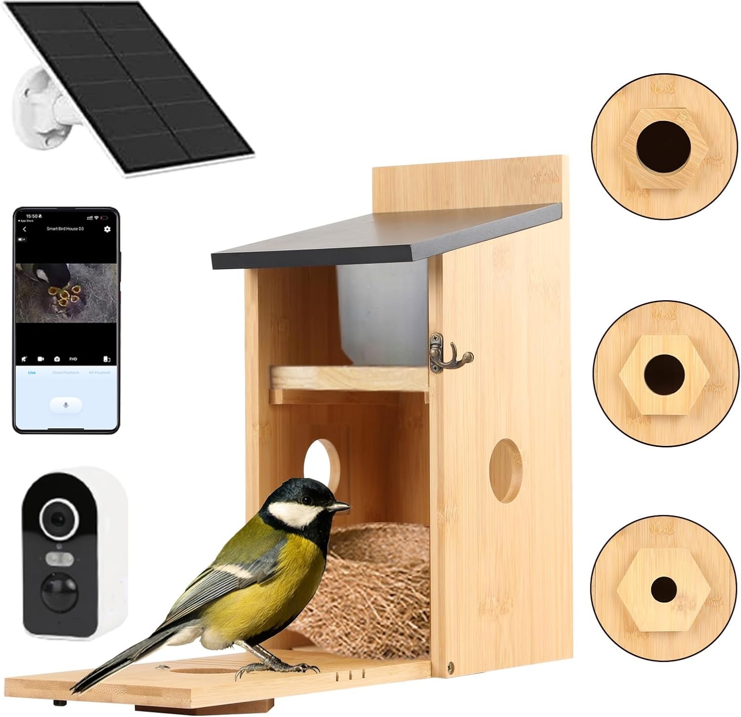 Vogelhuisje met Camera: 5MP HD WiFi, Nachtzicht, Zonne-energie