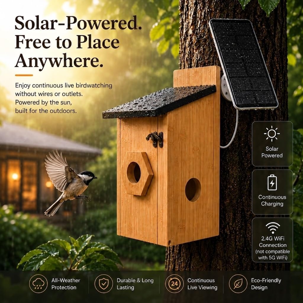 Vogelhuisje met Camera: 5MP HD WiFi, Nachtzicht, Zonne-energie