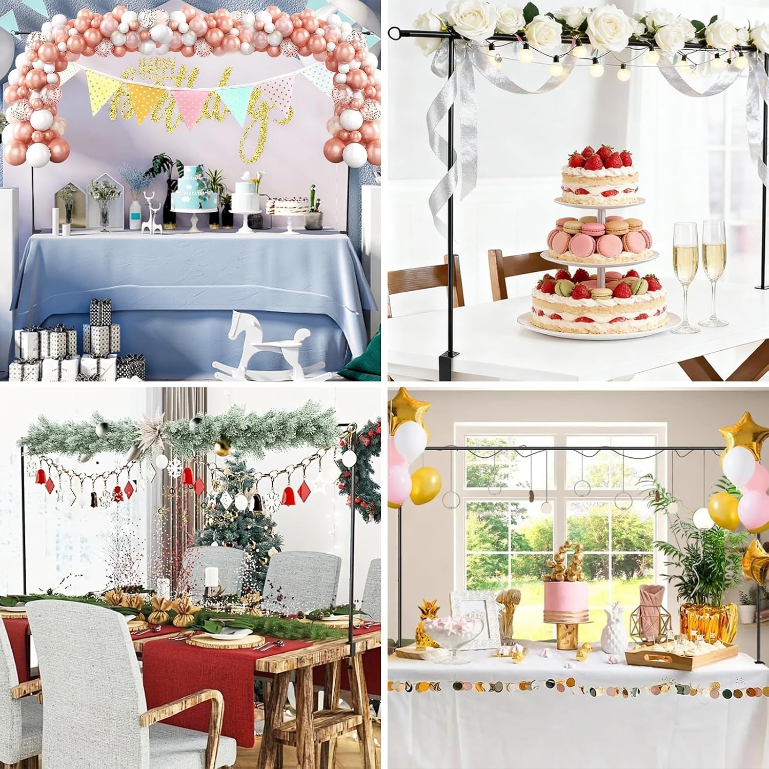 Ballonboog, verstelbare tafelboogset met klemmen met een hoogte van 70-120 cm en breedte van 125-250 cm, metalen ballonstandaard, zwart, tafelballonstandaard voor bruiloften, feesten, als decoratie