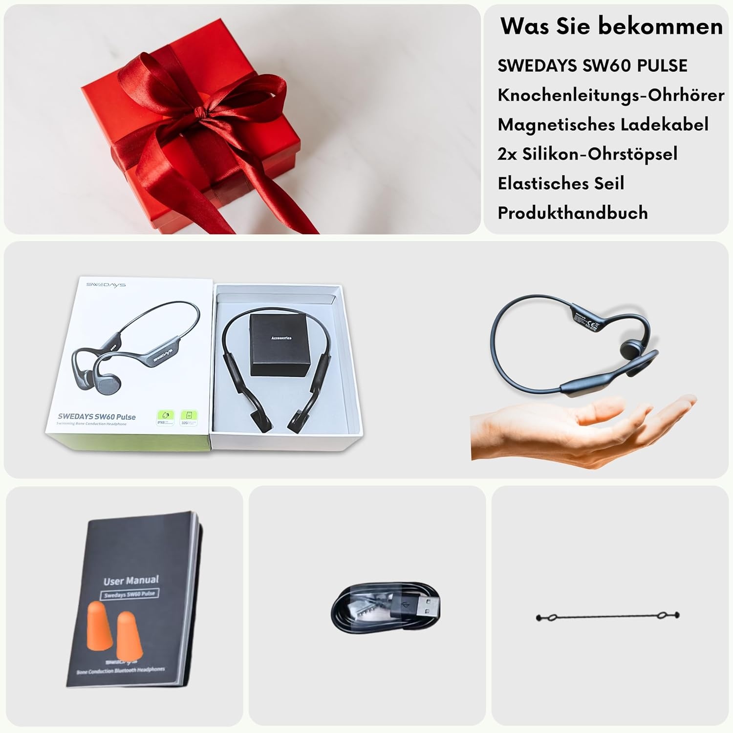 Waterdichte Zwemhoofdtelefoon met 32GB MP3 & Bluetooth 5.4